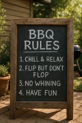 Qril zonasında qısa axşam qaydaları yazılmış şifer lövhə