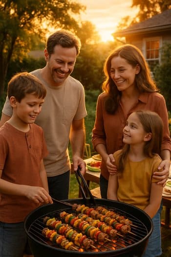 Gün batımında ailəlikcə həyət qril axşamı