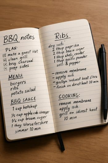 Qril qeydləri yazılmış kiçik dəftər və qələm