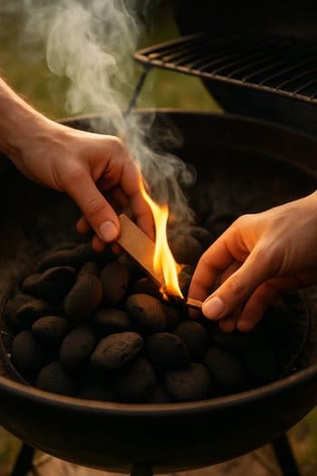 Qril kömürlərinin alovlandırılması anı