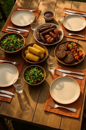 Qril axşamı üçün minimalizm üslubunda hazırlanmış masa