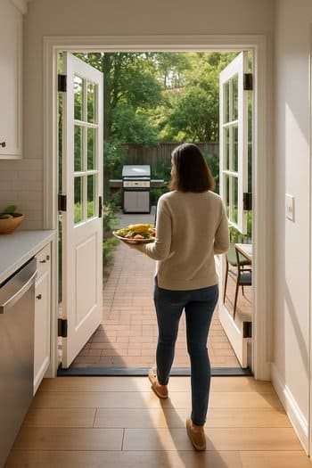 Mətbəxdən həyət qril zonası üçün qısa marşrut sxemi