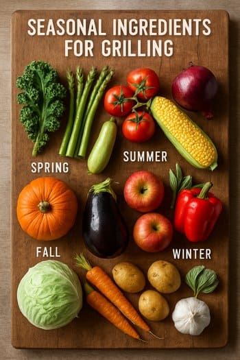 İldə dörd mövsüm üçün qril qeydləri olan lövhə