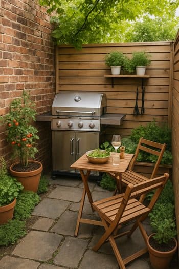 Kiçik həyətin küncündə səliqəli qril zonası