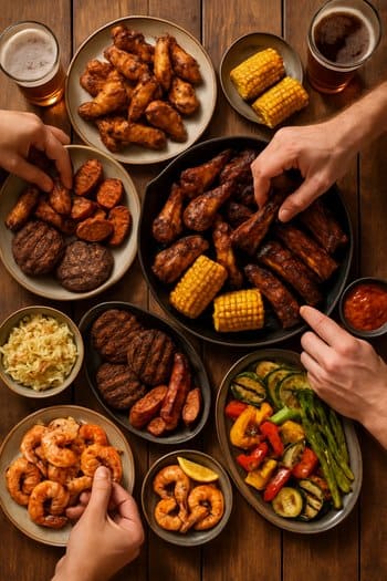 Pinco stilində paylaşmalı boşqablar ilə qril masası