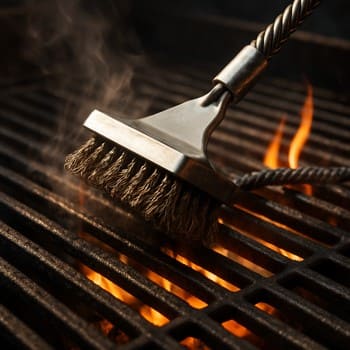 Metal qril fırçası ilə barmaqlıqların təmizlənməsi