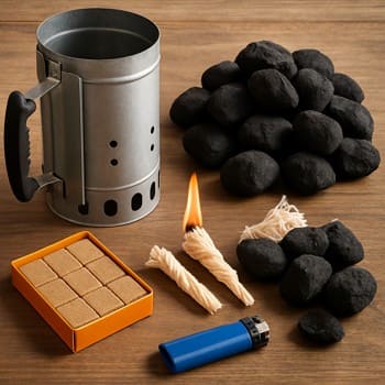 Qril üçün alovçatma alətləri və kömür