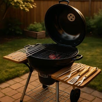 Həyət üçün klassik qril seti: qril, şişlər və alətlər