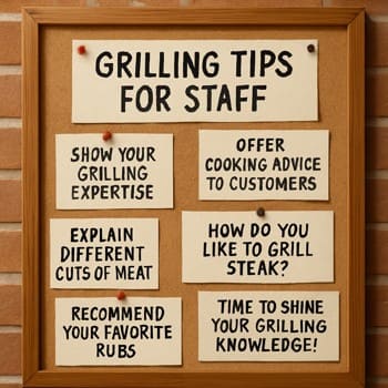 Mağaza divarında qril məsləhətləri yazılmış qeydlər lövhəsi