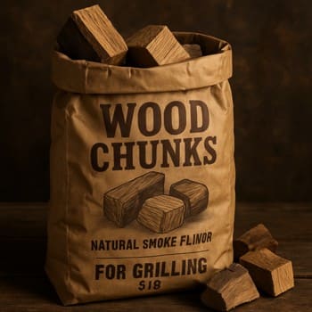 Qril üçün odun parçaları ilə dolu çanta