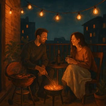 Bakıda gecə balkonunda iki nəfərlik qril axşamı