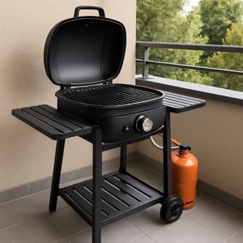 Balkonda qaz qrilində bişən kabablar