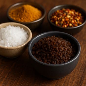 Şüşə qabda tüstü duzu və arxada qril alovu